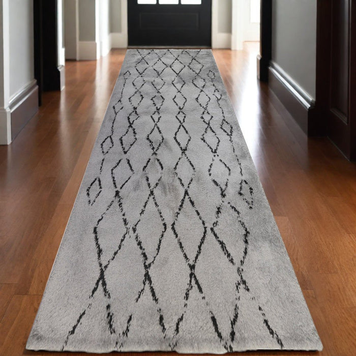 10' Black and Gray Geometric Shag Runner Rug - herplace.store