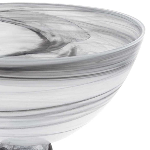 10" Black and Gray Swirl Mouth Blown Glass Footed Centerpiece Bowl - herplace.store