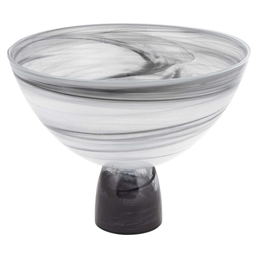 10" Black and Gray Swirl Mouth Blown Glass Footed Centerpiece Bowl - herplace.store