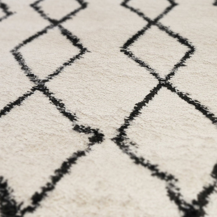 10' Black and Ivory Geometric Shag Runner Rug - herplace.store