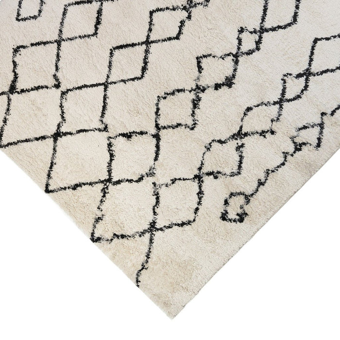 10' Black and Ivory Geometric Shag Runner Rug - herplace.store