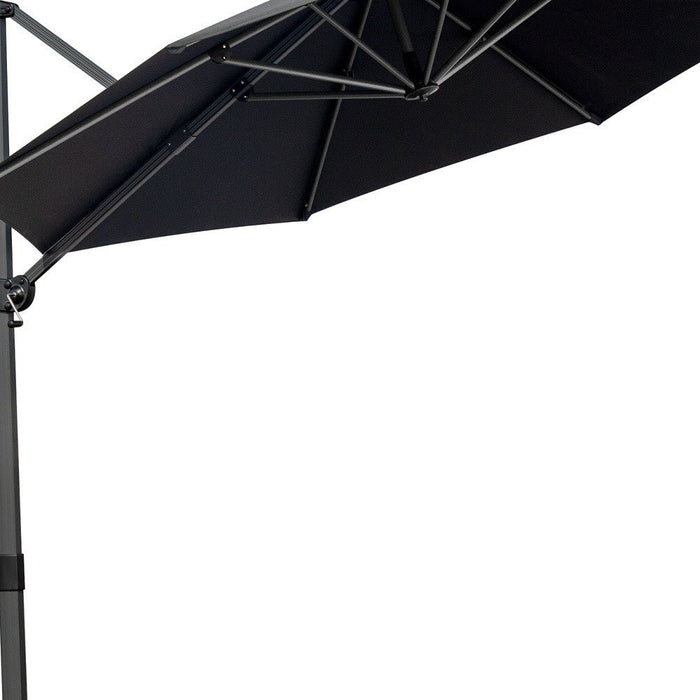 10' Black Polyester Round Tilt Cantilever Patio Umbrella With Stand - herplace.store