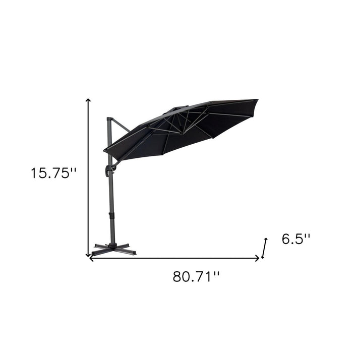 10' Black Polyester Round Tilt Cantilever Patio Umbrella With Stand - herplace.store