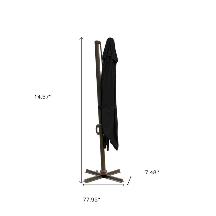 10' Black Polyester Square Tilt Cantilever Patio Umbrella With Stand - herplace.store