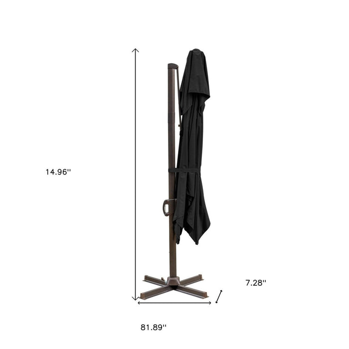 10' Black Polyester Square Tilt Cantilever Patio Umbrella With Stand - herplace.store