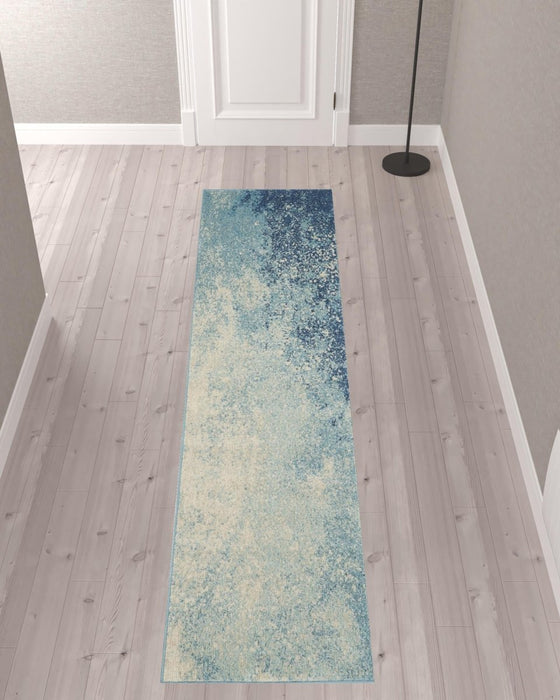 10' Blue Abstract Power Loom Runner Rug - herplace.store