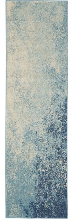 10' Blue Abstract Power Loom Runner Rug - herplace.store