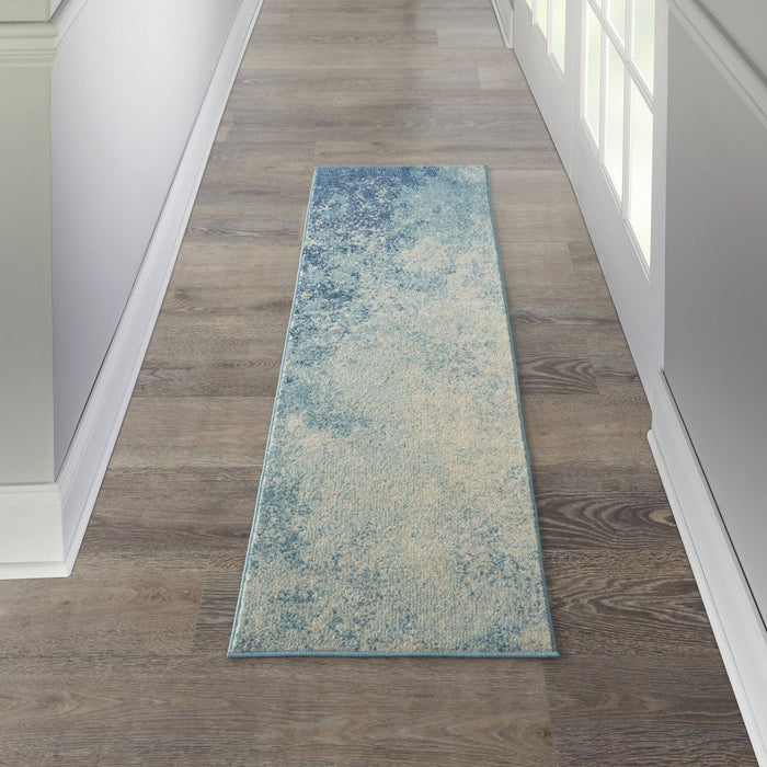 10' Blue Abstract Power Loom Runner Rug - herplace.store