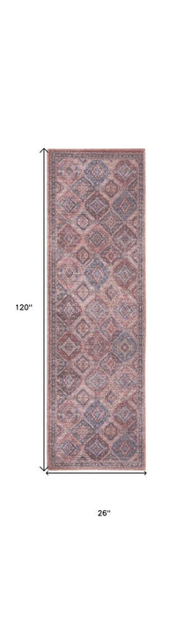 10' Blue and Red Floral Power Loom Distressed Washable Runner Rug - herplace.store