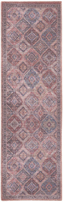 10' Blue and Red Floral Power Loom Distressed Washable Runner Rug - herplace.store