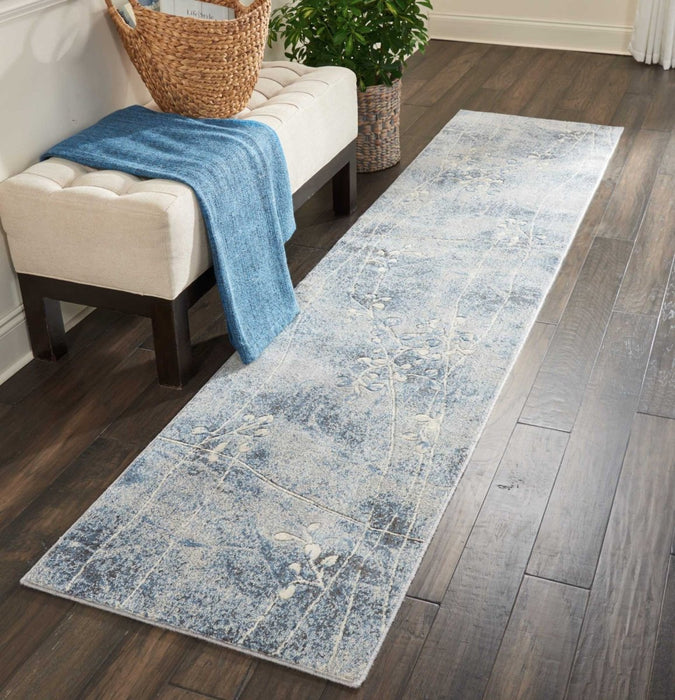 10' Blue Floral Power Loom Runner Rug - herplace.store