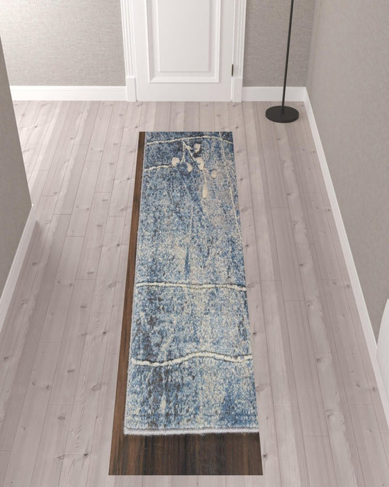 10' Blue Floral Power Loom Runner Rug - herplace.store