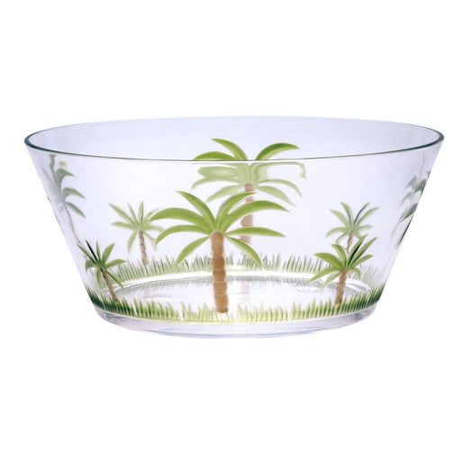 10" Clear and Green Palm Tree Acrylic Round Salad Bowl - herplace.store