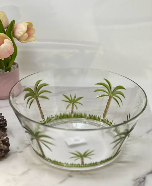 10" Clear and Green Palm Tree Acrylic Round Salad Bowl - herplace.store