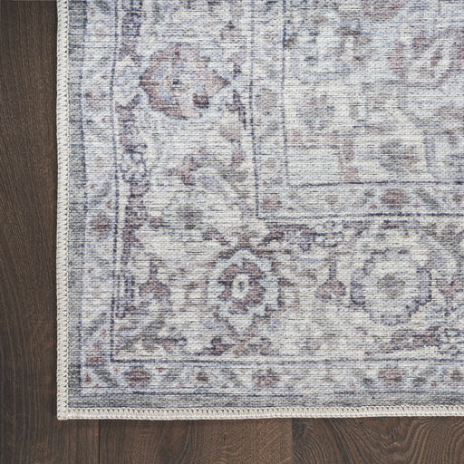 10' Gray and Ivory Floral Power Loom Distressed Washable Runner Rug - herplace.store