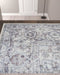 10' Gray and Ivory Floral Power Loom Distressed Washable Runner Rug - herplace.store