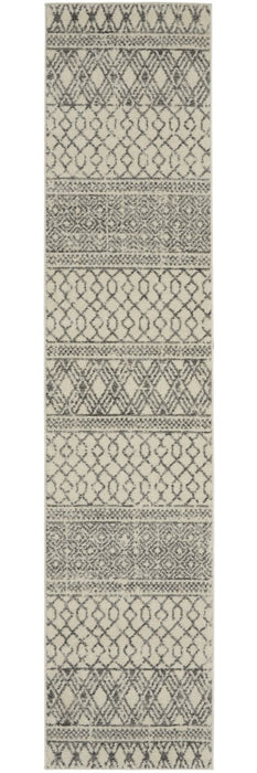 10' Gray Geometric Power Loom Runner Rug - herplace.store