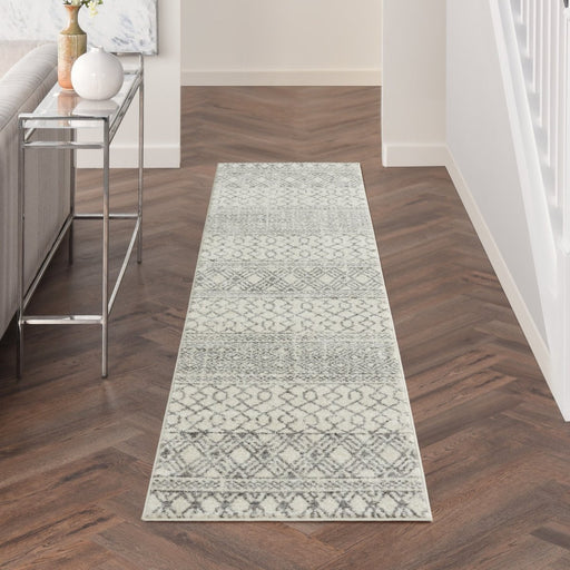 10' Gray Geometric Power Loom Runner Rug - herplace.store