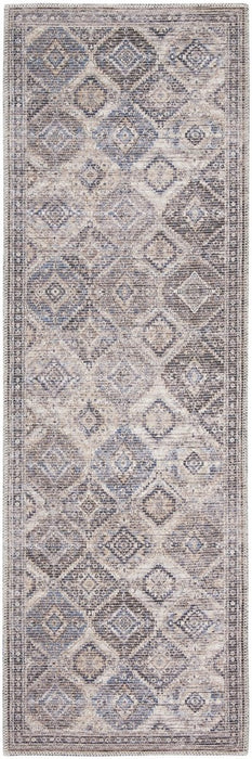 10' Ivory and Tan Floral Power Loom Distressed Washable Runner Rug - herplace.store