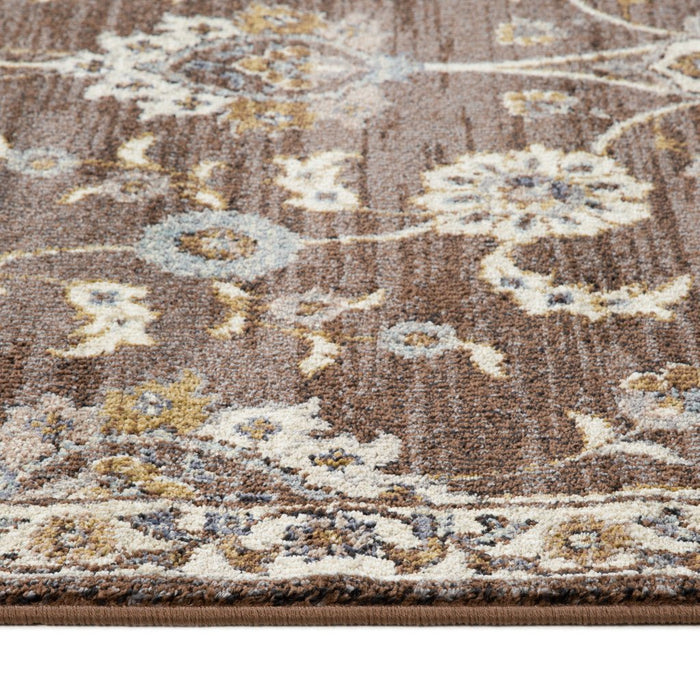 10' Ivory Blue and Brown Floral Power Loom Runner Rug - herplace.store