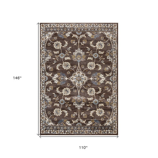 10' Ivory Blue and Brown Floral Power Loom Runner Rug - herplace.store