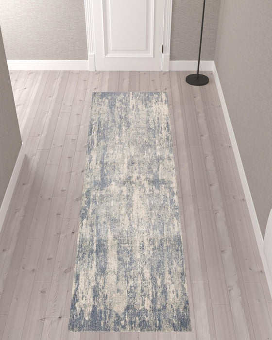 10' Light Gray and Blue Abstract Power Loom Runner Rug - herplace.store