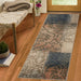 10' Navy And Salmon Damask Distressed Stain Resistant Runner Rug - herplace.store