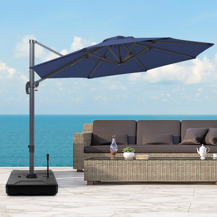 10' Navy Blue Polyester Round Tilt Cantilever Patio Umbrella With Stand - herplace.store