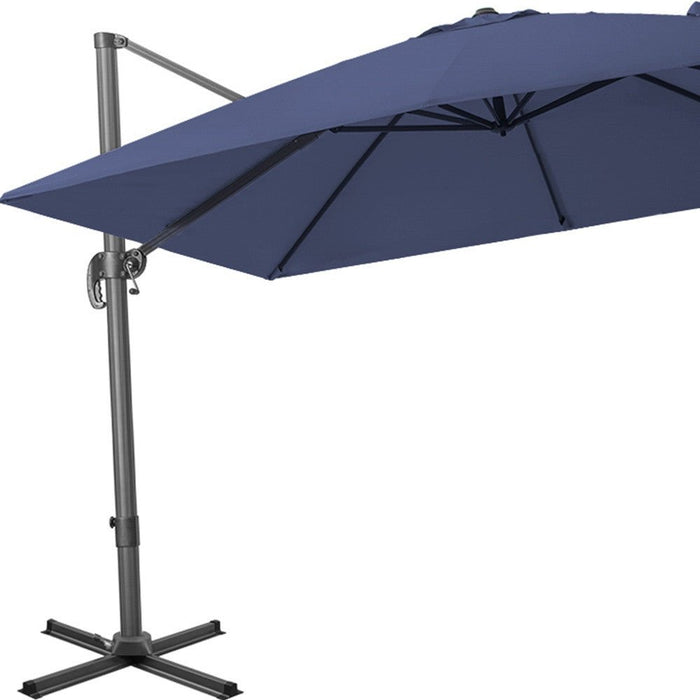 10' Navy Blue Polyester Square Tilt Cantilever Patio Umbrella With Stand - herplace.store