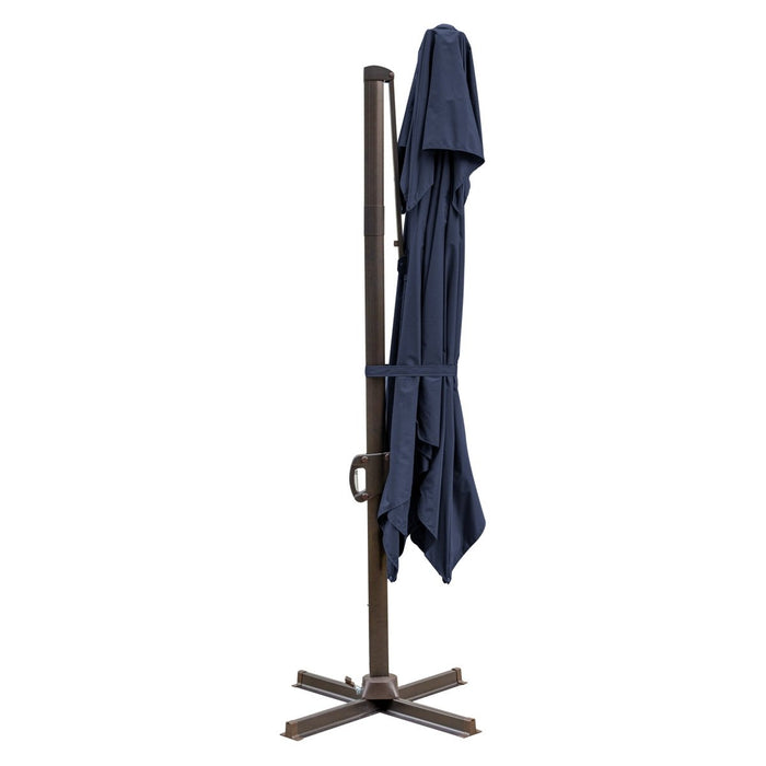 10' Navy Blue Polyester Square Tilt Cantilever Patio Umbrella With Stand - herplace.store