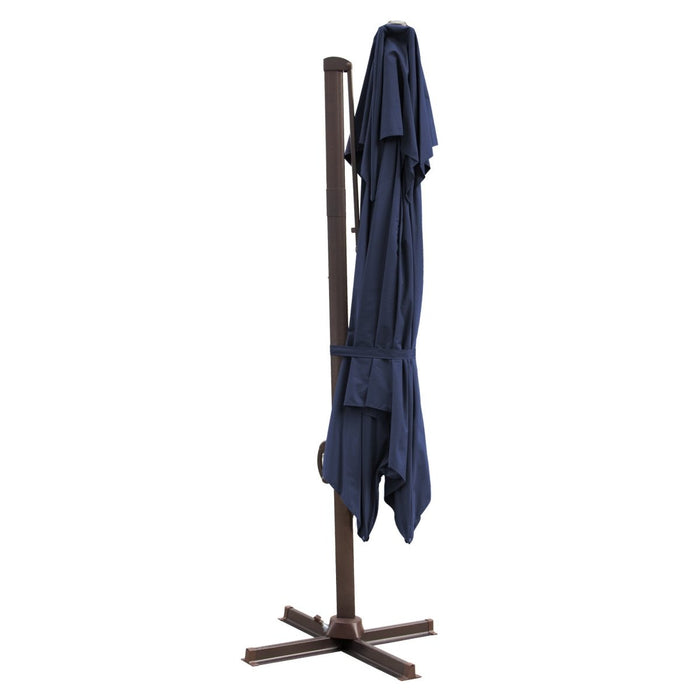 10' Navy Blue Polyester Square Tilt Cantilever Patio Umbrella With Stand - herplace.store