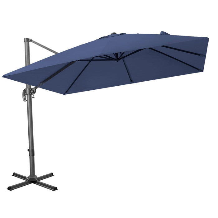 10' Navy Blue Polyester Square Tilt Cantilever Patio Umbrella With Stand - herplace.store