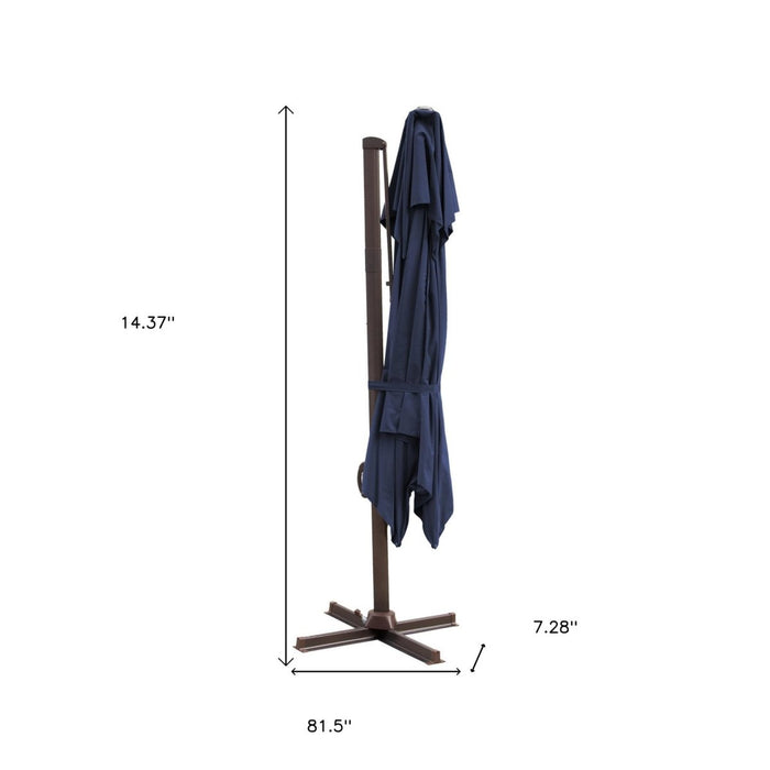 10' Navy Blue Polyester Square Tilt Cantilever Patio Umbrella With Stand - herplace.store