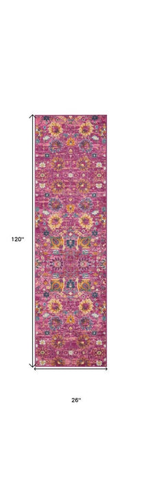 10' Pink Floral Power Loom Runner Rug - herplace.store