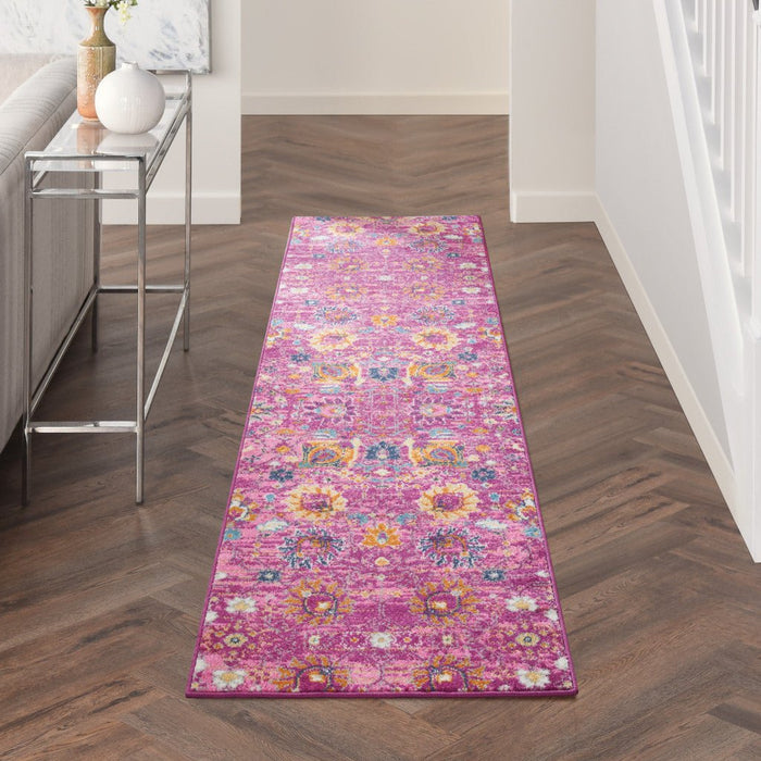 10' Pink Floral Power Loom Runner Rug - herplace.store