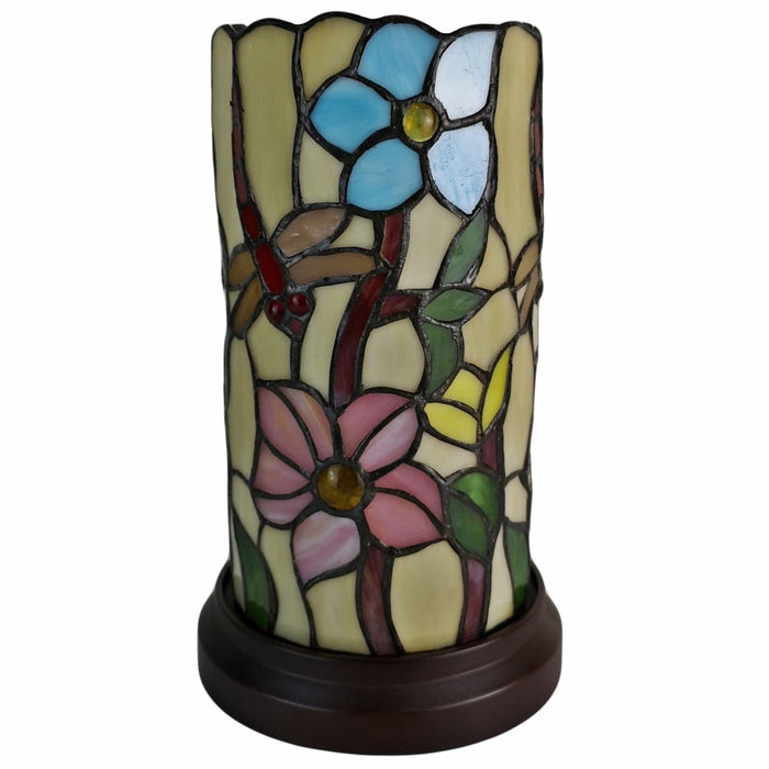 10" Red and Beige Dragonfly Stained Glass Accent Lamp - herplace.store