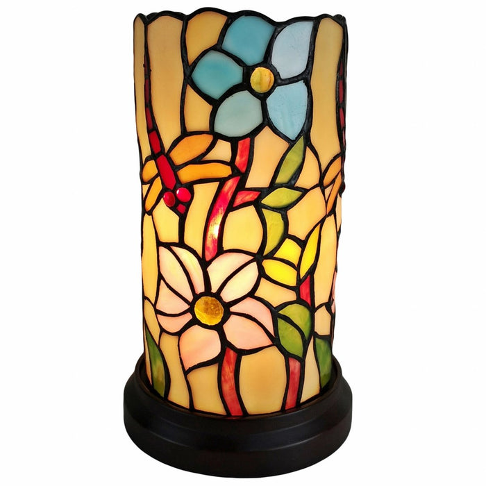 10" Red and Beige Dragonfly Stained Glass Accent Lamp - herplace.store