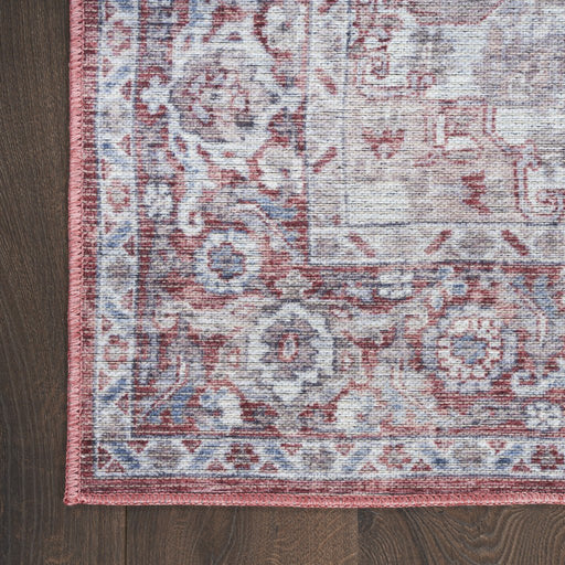 10' Red and Ivory Floral Power Loom Distressed Washable Runner Rug - herplace.store