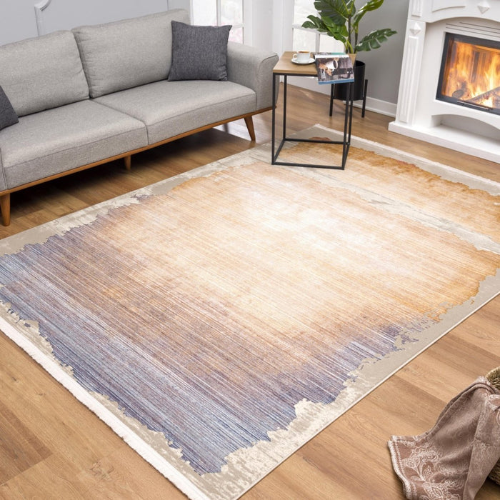 10' Runner Beige and Blue Abstract Power Loom Runner Rug - herplace.store