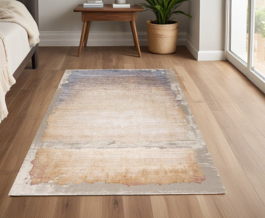 10' Runner Beige and Blue Abstract Power Loom Runner Rug - herplace.store