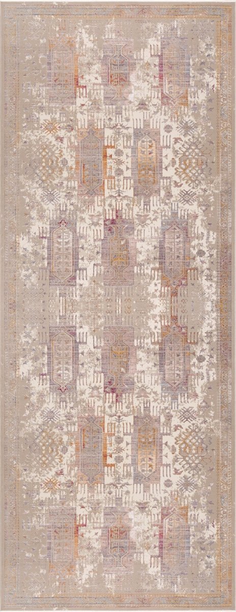 10' Runner Beige and Ivory Medallion Power Loom Runner Rug - herplace.store