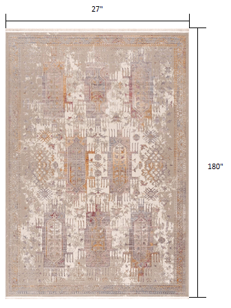 10' Runner Beige and Ivory Medallion Power Loom Runner Rug - herplace.store