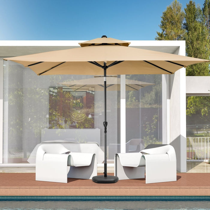 10' Tan Polyester Rectangular Tilt Market Patio Umbrella - herplace.store