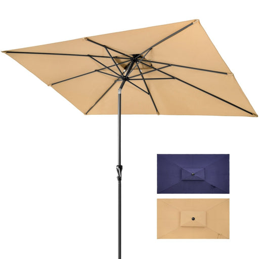 10' Tan Polyester Rectangular Tilt Market Patio Umbrella - herplace.store