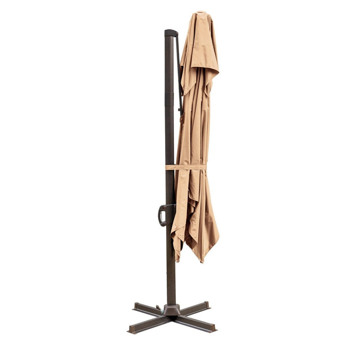 10' Tan Polyester Square Tilt Cantilever Patio Umbrella With Stand - herplace.store