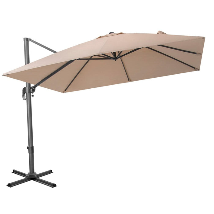 10' Tan Polyester Square Tilt Cantilever Patio Umbrella With Stand - herplace.store