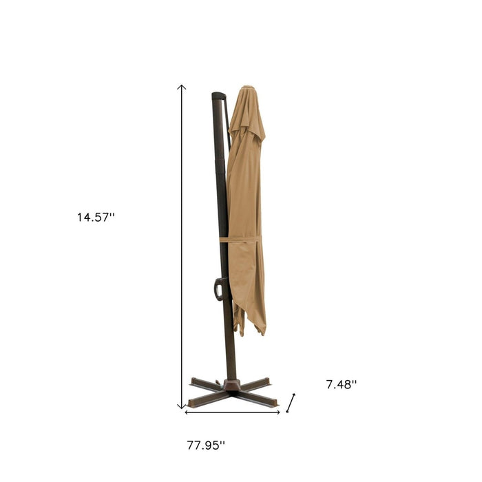 10' Tan Polyester Square Tilt Cantilever Patio Umbrella With Stand - herplace.store