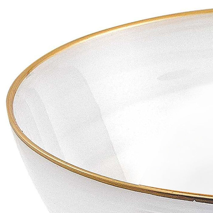 10" White and Gold Alabaster Glass Round Serving Bowl - herplace.store