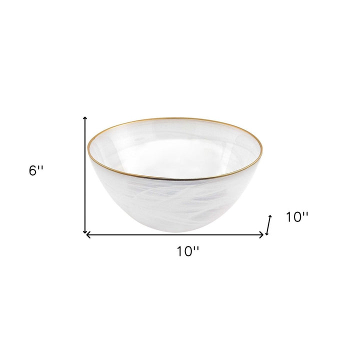 10" White and Gold Alabaster Glass Round Serving Bowl - herplace.store