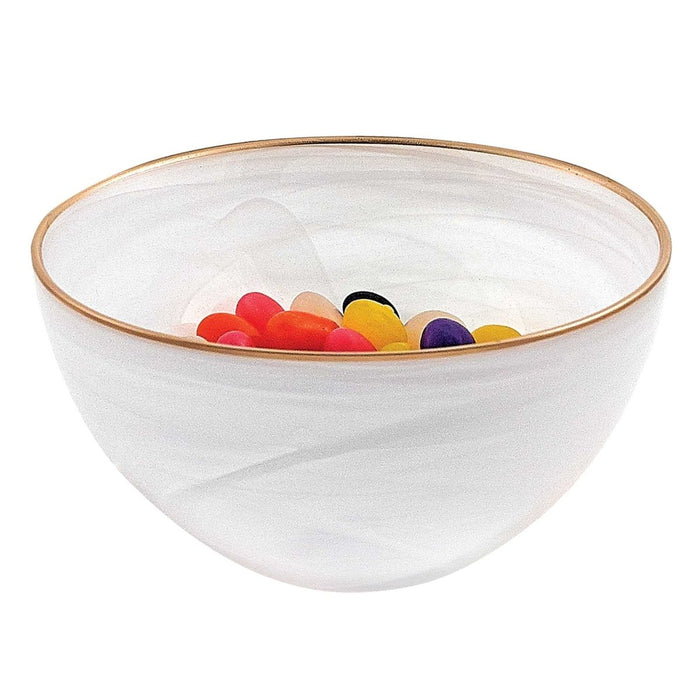 10" White and Gold Alabaster Glass Round Serving Bowl - herplace.store